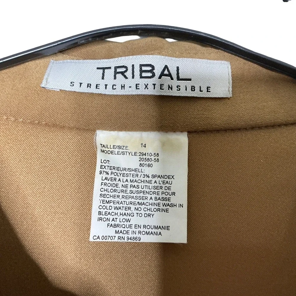 Tribal Stretch 3 Piece  Career‎ Outfit Pants Skirt Button Up Shirt Camel Size 14
